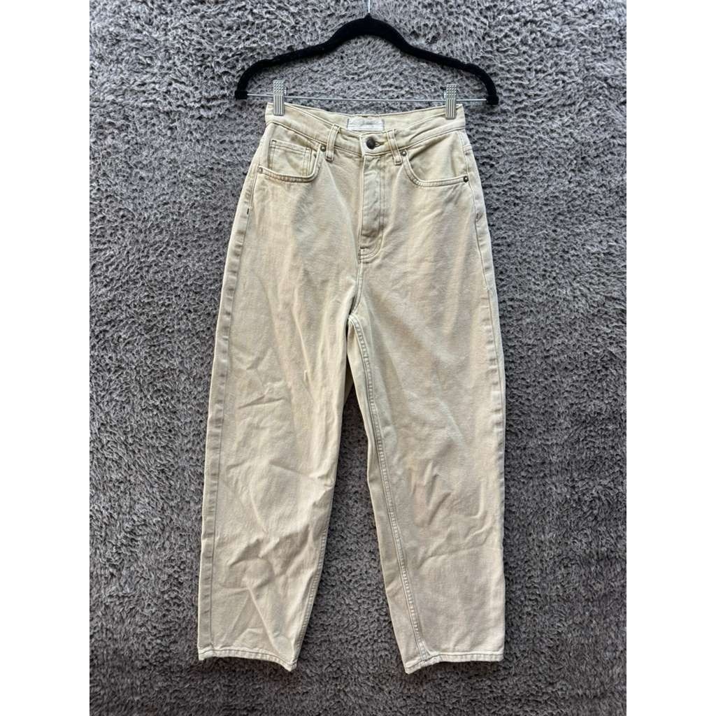We The Free High Rise Baggy Straight Leg Denim Jeans Beige Womens Size 25